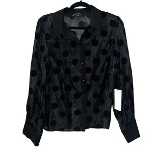 Milk + Honey Sheer Polka Dot Blouse Black Button Front Long Sleeve NWT Size M